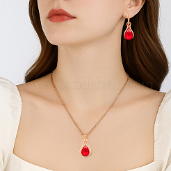 3 цветные серьги-гвоздики в форме капли со стразами и ожерелье с подвеской SJEW-HY0001-23