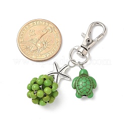 Подвесные украшения из черепахи и круглой синтетической бирюзы&nbsp;HJEW-JM03277-03