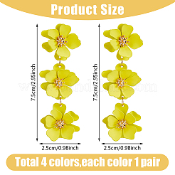 4 пара двухцветных сережек-гвоздиков в форме цветка из сплава для женщин EJEW-FI0002-99