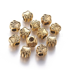 チベット風ヨーロピアンビーズ  カドミウムフリー＆鉛フリー  足跡  アンティーク黄金  11x11x8mm  穴：5mm&nbsp;X-MPDL-6160-AG-RS