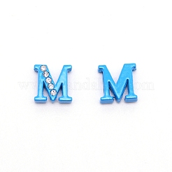 ラインストーンスライドレターチャーム  合金の最初の文字ビーズ  スプレー塗装  文字.m  M：11.5x12x4.5mm  穴：1.5x8mm&nbsp;RB-TAC0002-01M
