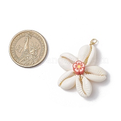 Подвески из натуральной ракушки каури и цветов ручной работы из полимерной глины&nbsp;PALLOY-JF03843