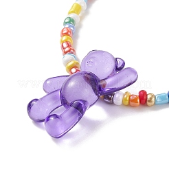 Ожерелье из акрилового медведя и стеклянных бусинок для женщин NJEW-JN03930