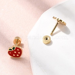 304ステンレススチールスタッドピアス  エナメル  ゴールドカラー  苺  7.5x7.5mm&nbsp;EJEW-F396-02C-G