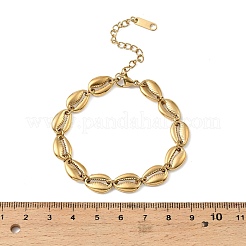 オーシャン304ステンレススチール製タカラガイリンクチェーンブレスレット（女性用）  18KGP本金メッキ  6.65インチ（16.9cm）&nbsp;BJEW-K271-04G