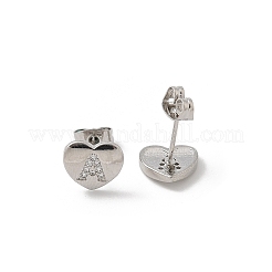 Orecchini a bottone con micro pavé di zirconi chiari in ottone placcato cremagliera&nbsp;EJEW-K299-01P-A