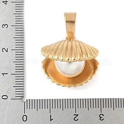 304ステンレスペンダント  シェル形状  プラスチック模造パールと  PVD真空メッキ  18KGP本金メッキ  22x23x17mm  穴：10x5mm&nbsp;STAS-K305-05G