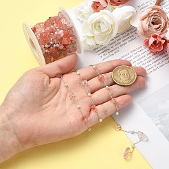 5 m lange Ketten aus natürlichen Rosenquarznuggets und Perlen aus ABS-Kunststoff&nbsp;CHC-CJ0001-77