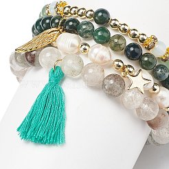 4 шт. 4 стильных браслета из натуральных и синтетических смешанных драгоценных камней и жемчуга BJEW-JB08887