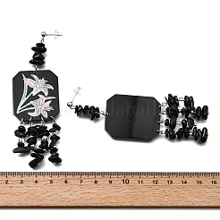 樹脂チップタッセルスタッドピアス  花模様の長方形  プラチナ  100x32mm&nbsp;EJEW-G466-07P