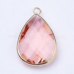 Золотые тона латунные стеклянные подвески слезинки GLAA-M006-A-16G