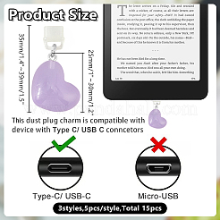 PVCプラスチック製モバイル防塵プラグ15個  蓄光樹脂ペンダント付き  プラチナ  ミックスカラー  35~39mm&nbsp;HJEW-AR00032
