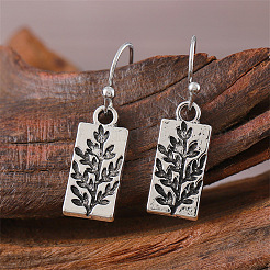 Серьги-подвески из цинкового сплава в форме прямоугольника с узором из листьев&nbsp;FS-WG8FBD0-01