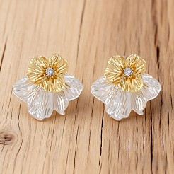 Pendientes de botón de aleación con micro pavé de circonitas cúbicas en forma de flor para mujer&nbsp;WG3B3D7-01