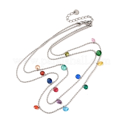 304 нержавеющая сталь шариковая цепочка разноцветные кубические цирконии плоские круглые кисточки двухслойные ожерелья для женщин NJEW-A051-05P