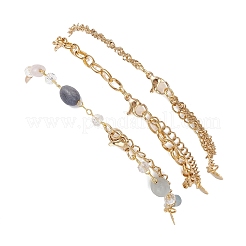 Браслеты на ногу из натуральных самородков лабрадорита и звеньев цепи из нержавеющей стали 304&nbsp;AJEW-AN00743-03