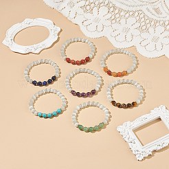 Set di braccialetti elastici con perline rotonde a occhio di gatto e pietre preziose miste naturali e sintetiche da 7 pezzo&nbsp;BJEW-JB08925