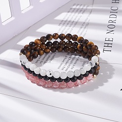 Set di braccialetti elasticizzati con perline rotonde in occhio di tigre naturale&nbsp;BJEW-JB07293