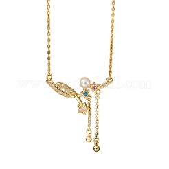 Collana da donna con ciondolo a stella in ottone con micro pavé di zirconi cubici colorati e perle artificiali&nbsp;WGB0BE7-01