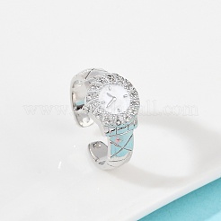 Латунные микропаве прозрачные кубические цирконии с эмалевыми манжетными кольцами&nbsp;RJEW-Z094-01P-01