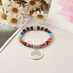 Braccialetti elasticizzati fatti a mano con ciondolo a lume di malocchio&nbsp;BJEW-JB06369
