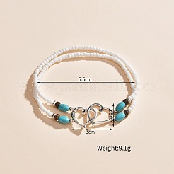 Bracelets de cheville extensibles à maillons en alliage à double cœur&nbsp;WGCB0A2-01