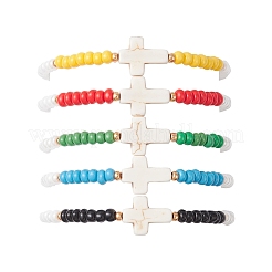 5 шт. двухцветные стеклянные бусины и синтетические бирюзовые браслеты для мужчин и женщин BJEW-MZ00224