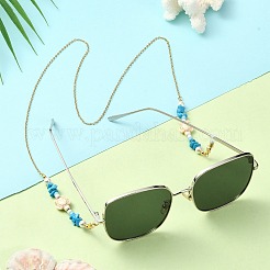 Цепочки для очков с синтетической бирюзовой черепахой и стеклянными бусинами AJEW-EH00394-02