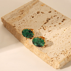 Простые модные овальные серьги-гвоздики из натуральных драгоценных камней FJ0453-2