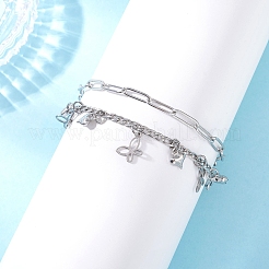 Büroklammer- und Figarokettenarmbänder aus 304er Edelstahl für Damen&nbsp;BJEW-JB12445-04