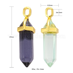 3個3色ガラス先のとがったペンダント  合金のパーツと  ゴールドカラー  弾丸  ミックスカラー  37~40x12.5x10mm  穴：3x4.5mm  1個/カラー&nbsp;GLAA-FS0001-03