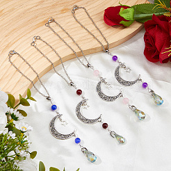 4 шт. стеклянная каплевидная подвеска и украшения из сплава в виде луны&nbsp;HJEW-DC00104