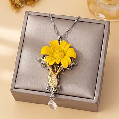 Colliers pendentifs croix en alliage émaillé avec fleur pour femmes&nbsp;WGCE41D-01