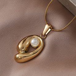 Женские ожерелья из хирургической нержавеющей стали 316 с подвеской овальной формы с искусственным жемчугом&nbsp;AT3261