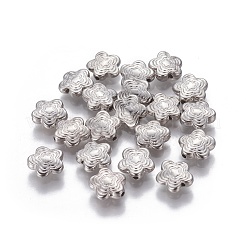 CCBプラスチックビーズ  花  プラチナ  9x9x2.5mm  穴：1mm&nbsp;CCB-G008-11P