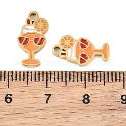 304ステンレススチールエナメルペンダント  ワイングラスチャーム  イオンプレーティング（ip）  ゴールドカラー  ダークオレンジ  15x8x1.5mm  穴：1.6mm&nbsp;SA-CBAA937-09A-G