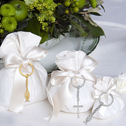 Брелок с подвеской из сплава в тибетском стиле с изображением рыбы и креста Иисуса&nbsp;KEYC-AB00016