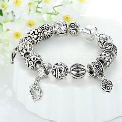 真鍮製ヨーロピアンブレスレット  アンティークシルバー合金ビーズで  アンティークシルバー  170mm&nbsp;BJEW-FF0002-16-17cm