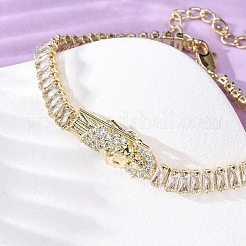 Браслеты-цепочки с прямоугольными звеньями из латуни и микро паве для женщин с прозрачным кубическим цирконием BJEW-U044-01B-G