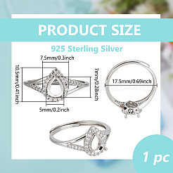 1 шт каплевидный регулируемый 925 компонента кольца для пальца из стерлингового серебра со стразами STER-BC0003-65