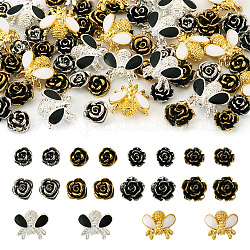 60 cabochon in smalto in lega stile 10, nail art accessori decorativi, api e fiori, colore misto, 6.5~10x6.5~7.5x2.5~4mm