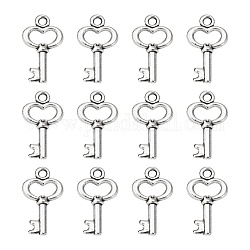 Tibetan Style Alloy Pendants, Lead Free, Cadmium Free and Nickel Free, Skeleton Key, Antique Silver, Size: about 15.5mm long, 9mm wide, 2.5mm thick, hole: 1mm