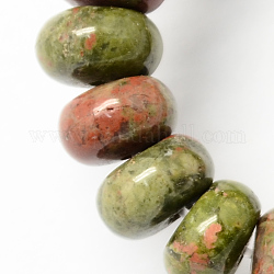 Natursteinperlen Stränge unakite, Rondell, Olive, 8x5 mm, Bohrung: 1 mm, ca. 60~65 Stk. / Strang, 15.7 Zoll