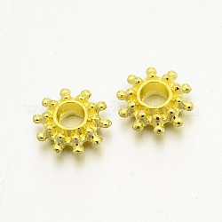 Tibetan Style Spacer Beads, Flower, Golden, Lead Free & Cadmium Free & Nickel Free, 9x3mm, Hole: 2.5mm