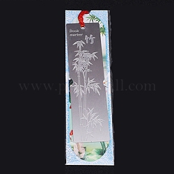 Signets en acier inoxydable, Avec glands en polyester, rectangle avec motif en bambou, couleur inoxydable, 120x30x0.3mm
