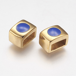 304 Edelstahl Emaille Dia Charme, Rechteck, Blau, golden, 10x7x7 mm, Bohrung: 3x7 mm