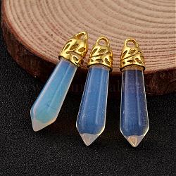 Bullet Opalite Pendants, with Golden Tone Alloy Findings, 34~36x8~9mm, Hole: 3x2mm