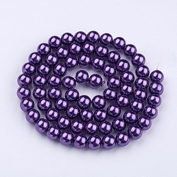 Glass Pearl Beads Strands, Pearlized, Round, Dark Slate Blue, 12mm, Hole: 1mm, about 68pcs/strand, 30.71 inch(78cm)