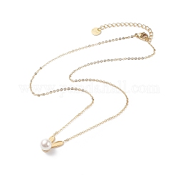 Collana pendente coniglio di perle acriliche, placcatura ionica (ip) 304 gioielli in acciaio inossidabile per donna, bianco, 15.83 pollice (40.2 cm)
