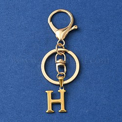 304 porte-clés à breloque lettre initiale en acier inoxydable, avec fermoir en alliage, or, lettre h, 8.5 cm